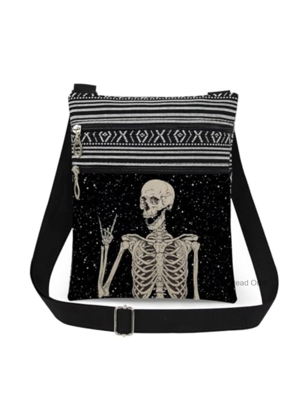 Skeleton Crossbody Bag Polyester Adjustable Strap Zipper Purse